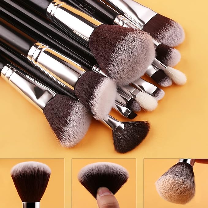 BEILI Makeup Brushes 12pcs Makeup Brushes Set with Holder Premium Synthetic Kabuki Foundation Brush Blending Blush Concealer Full Face Makeup Brushes Kit With Gift Box(Black)-VivaGrace Women