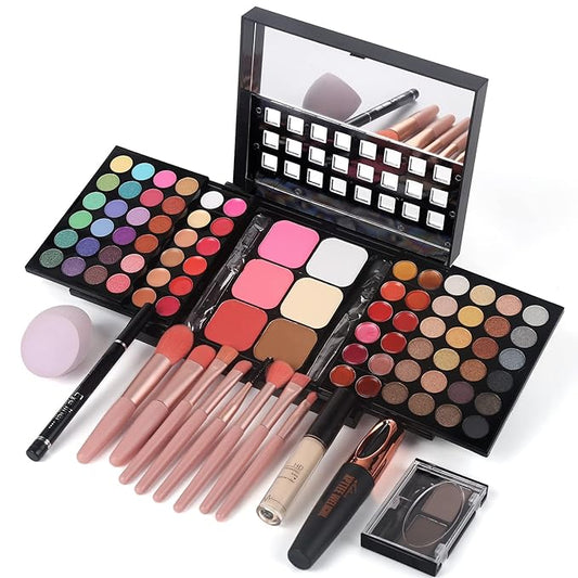 Full Makeup Kit with Applicator - 78 Color Cosmetic Gift Set Include Eyeshadow/Lipstick/Blush/Contour/Concealer, Mascara, Lip Liner, Eyeshadow Primer, Eyebrow Powder, Sponge and 8pcs Makeup Brush-VivaGrace Women