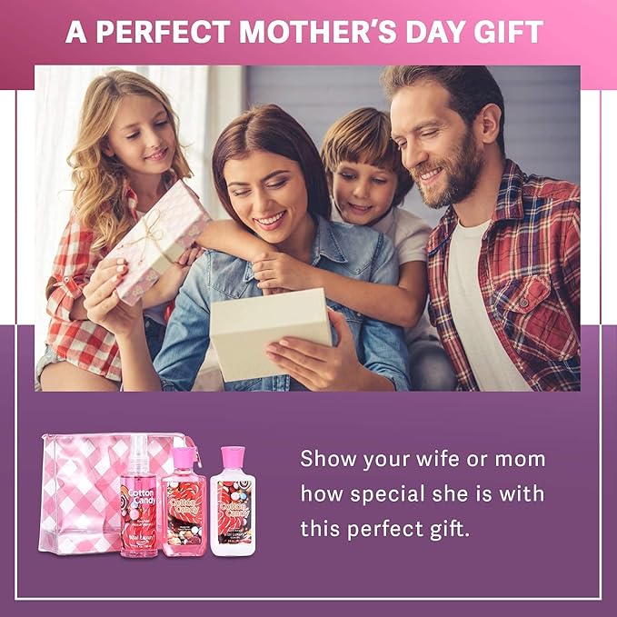 Bath & Body Care Travel Set - Home Spa Set with Body Lotion, Shower Gel and Fragrance Mist, Valentines Day Gifts for Her and Him(Cotton Candy)-VivaGrace Women