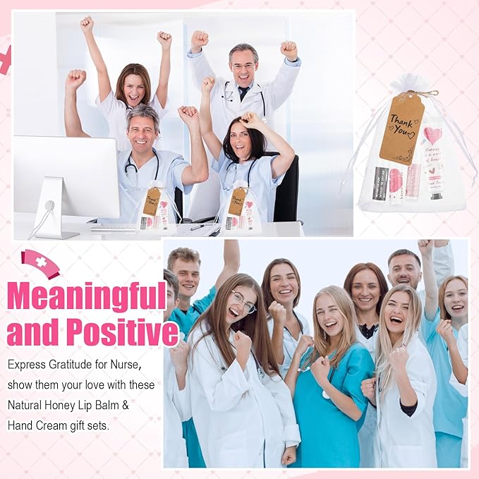 Nurse Appreciation Gifts Set Thank You Gifts Lip Balm Hand Cream for Dry Cracked Hands with Organza Bags Thank You Tags Jute for Party Holiday Nurse' Day(24 Sets)-VivaGrace Women