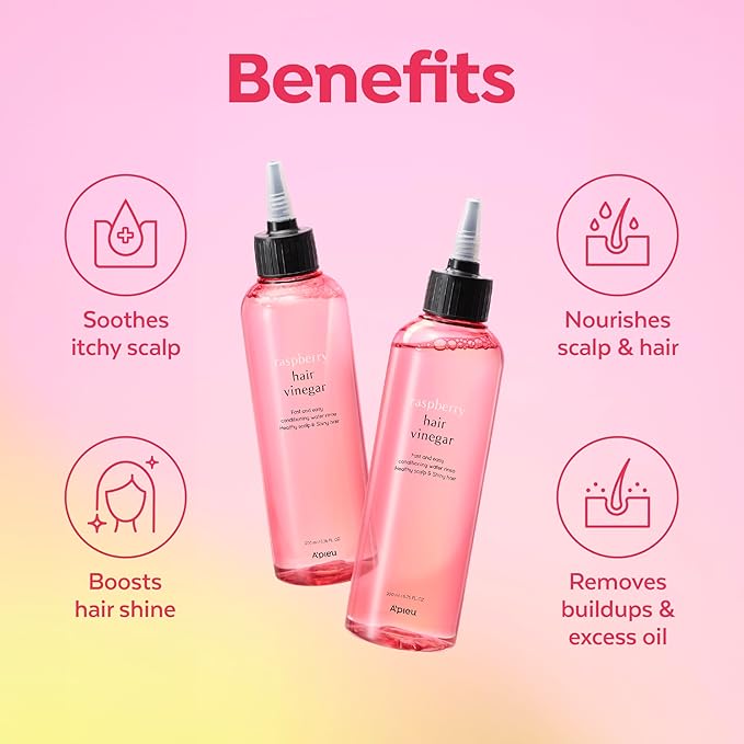 A’PIEU Raspberry Hair Vinegar Duo Set – 2 Pack Clarifying Scalp Cleanser & pH Balancing Hair Rinse, Removes Buildup & Dandruff, Detox Treatment for Oily Scalp, K-Beauty Hair Care, 6.76 fl oz x 2-VivaGrace Women