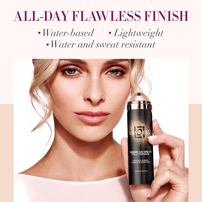 LUMINESS Spray Airbrush Foundation Makeup, Shade 050 - Lightweight, Full Coverage Foundation for Face, Neck & Body - Water-Based Concealer for Seamless Blending, Natural-Looking Finish, 2.36 fl oz-VivaGrace Women