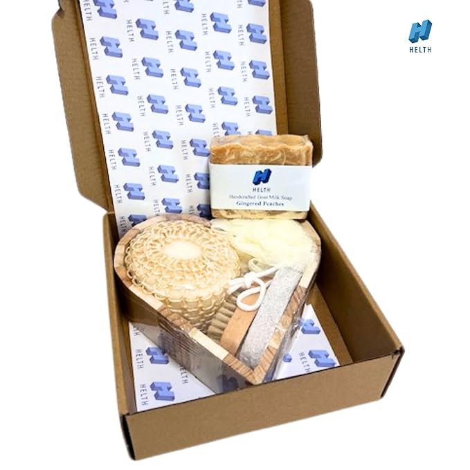 Spa Kit Birthday Box with Loofah Body Brush Gingered Peaches Goat Milk Soap, Orange-VivaGrace Women