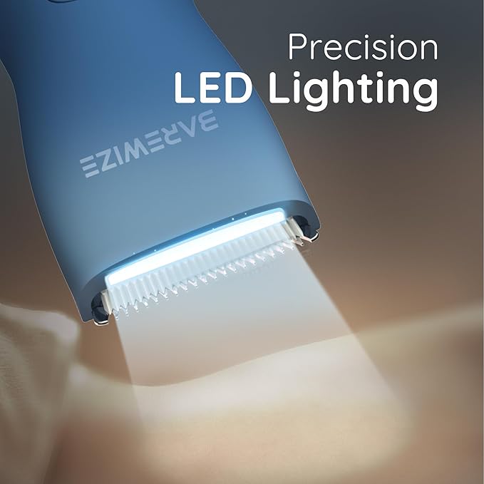 Body Hair & Pubic Hair Trimmer for Men & Women, Painless Electric Body & Bikini Shaver | Waterproof, Type-C Rechargeable, LED Light, Replaceable Blade, Manscape Personal Groomer (Denim Blue)-VivaGrace Women