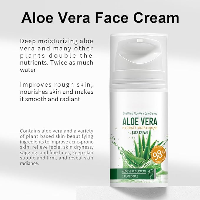 Aloe Vera Skin Care Sets & Kits, 4Pcs Moisturizing Face Care Set, Improve Rough Skin, Firming Skin and Reduce Fine Lines, Skincare Routine Set with Face Cream, Cleanser, Toner, Eye Cream-VivaGrace Women