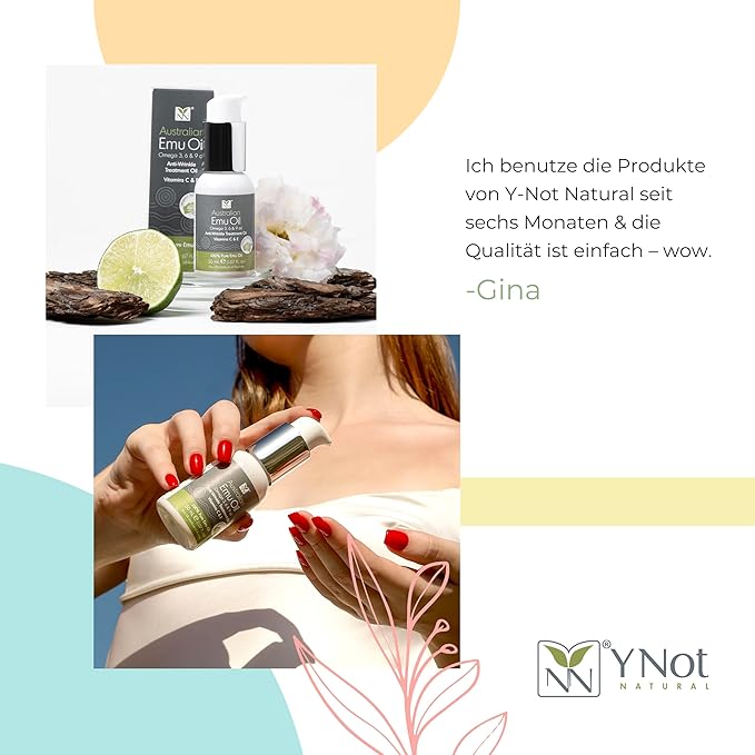 Australian Emu Oil with Vitamin E & C - 50mL Skin Brightener Serum for Face & Body to Reduce Visible Signs of Aging, Spots & Sun Damage - Antioxidant w/Omega 3 6 9 & Essential Oils by Y-Not Natural-VivaGrace Women