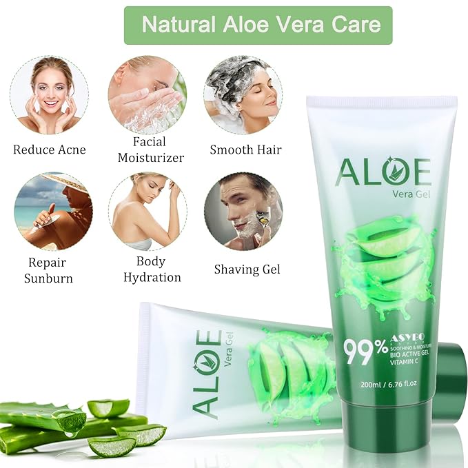 200x2 ML Aloe Vera Gel – 99% Organic Pure Aloe Vera Hydrating Face & Body Moisturizer, Natural Aloe Cream for Dry Skin, Sunburn, Acne, Soothing & Moisturizing-VivaGrace Women