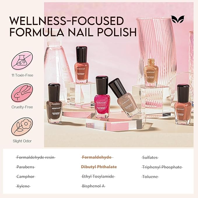 Morovan Nail Polish Set: Nude Pink Air Dry Regular Nail Polish Pack 0.25oz Glitter Toenail Polish Kit Gift for Women