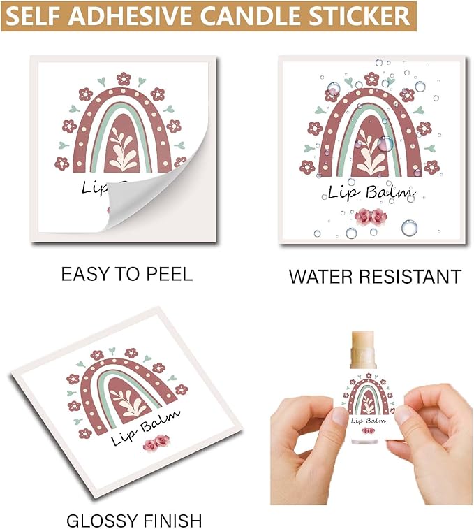 CRASPIRE 80Pcs 8 Styles Lip Balm Sticker Rainbow Self-Adhesive Homemade Lip Balm Labels Vintage Square DIY Label Stickers for Lip Balm Containers Cosmetics Lipsticks-VivaGrace Women