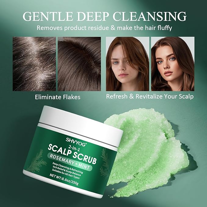 SHVYOG Scalp Scrub, Rosemary Exfoliator Scrub with Peppermint & Sea Salt, Anti-Dandruff Detox Clarifying Exfoliator Shampoo for Deep Scalp Cleanse with Scalp Massager-VivaGrace Women