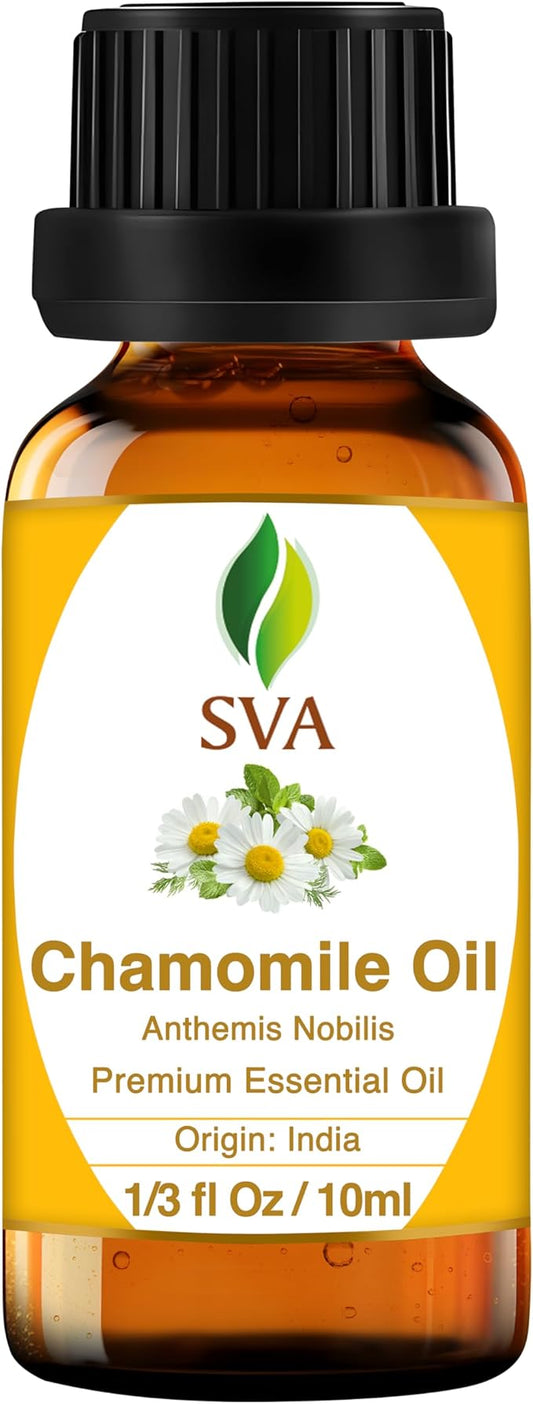 SVA Chamomile Essential Oil – 1/3 Fl Oz – 100% Natural Chamomile Oil - for Diffuser, Hair Care, Face, Skin Care, Aromatherapy, Scalp and Body Massage, Soap and Candle Making-VivaGrace Women