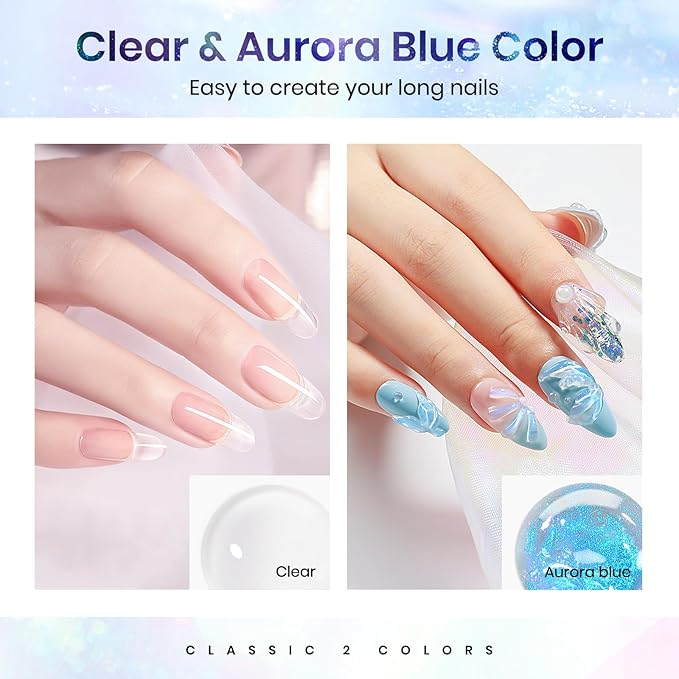 MIZHSE 2PCS Solid Builder Gel for Nails Kit: 30g/1oz Clear & Aurora Hard Gel for Nail with Nail Forms 3D Mold Soak off U V Builder Extension Gels for Women-VivaGrace Women