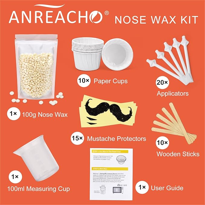 Nose & Ear Hair Wax Kit for Men & Women, 100g Wax with 20 Applicators, Safe Home Grooming Solution for Painless 15-20 Time Usage-VivaGrace Women