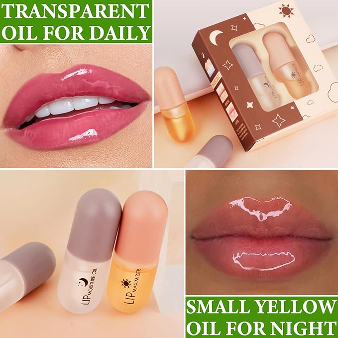 Lip Plumper Set,Lip Plumper Oil Gloss Moisturizing Lip Plumper Lip Care Serum,Hydrating Plump Gloss Reduce Fine Lines,Lip Plumper for Day & Night Use Set B（2Pcs）-VivaGrace Women