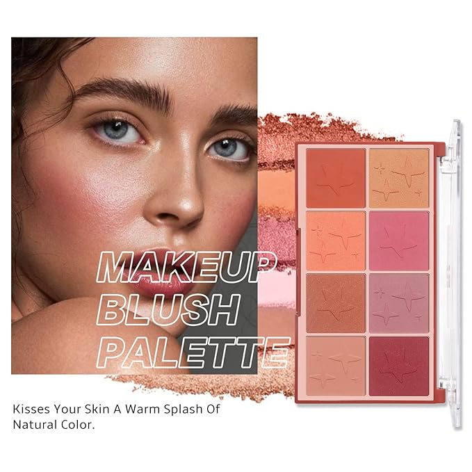 8 Colors Face Matte Blush Palette Shading Blusher with Brush - Buildable Facial Cheek Blusher Contour Bronzing Pressed Powder Makeup Pallet Women Gift Set (02 Shimmer Matte)-VivaGrace Women