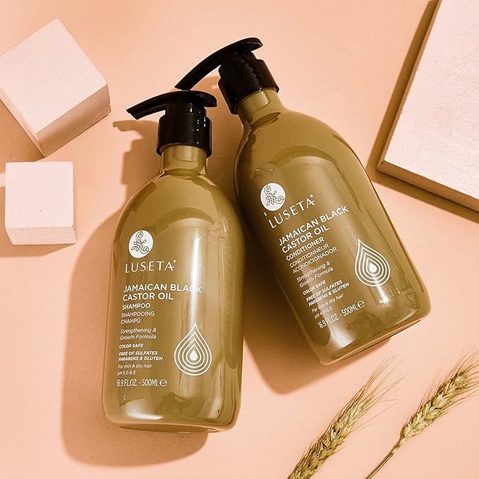 Luseta Castor Oil Shampoo and Conditioner Set Strengthen and Cleanse Thin Hair Restore Damaged Hair Sulfate Free for Men & Women 16.9oz*2-VivaGrace Women