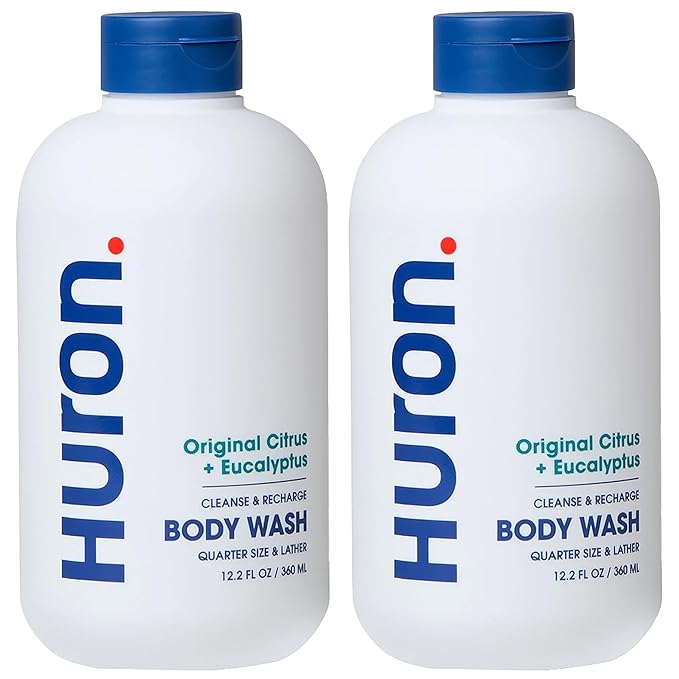 Huron Men's Moisturizing Body Wash - Crisp Citrus, Eucalyptus, Mint & Aromatic Greens Scent, 12.2 fl oz (2 Pack)-VivaGrace Women
