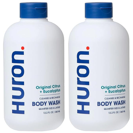Huron Men's Moisturizing Body Wash - Crisp Citrus, Eucalyptus, Mint & Aromatic Greens Scent, 12.2 fl oz (2 Pack)-VivaGrace Women