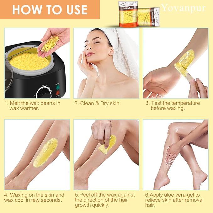 Hair Removal Wax Beads for Brazilian Waxing, Sensitive Skin - Face, Eyebrow, Legs At Home - 300g (10 Oz) with 10 Pearl Wax Sticks (Honey)-VivaGrace Women