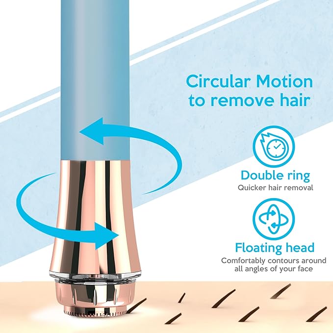 Flawless Facial Hair Remover for Women Painless Electric Razor Epilator Trimmer Shaver with 18K Gold-Plated, 16mm Dual Ring Floating Head, USB Rechargeable, 360° LED for Face Lip Hair Removal-VivaGrace Women