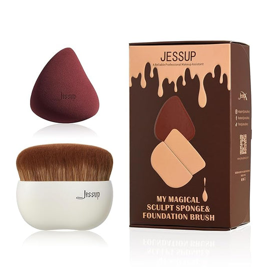 Jessup Makeup Brush Foundation Brush with Makeup Sponge 1pc Kabuki Brush for Liquid, Cream or Flawless Powder Cosmetic Face Boby Brush, T882-VivaGrace Women