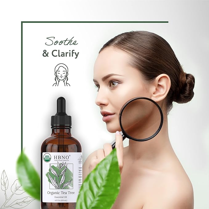 HBNO California Bottled Organic Tea Tree Oil for Skin & Hair - 4 fl oz (120ml) - USDA Certified Organic Tea Tree Oil for Aromatherapy-VivaGrace Women