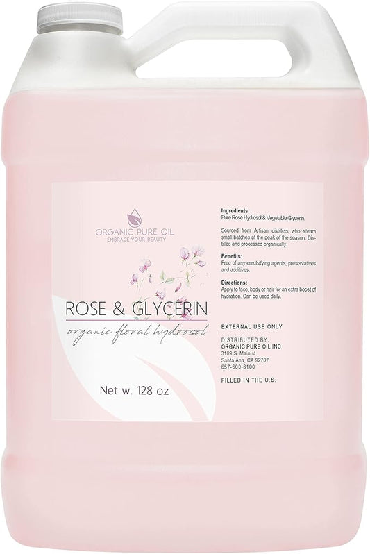 Rosewater Glycerin Mist Toner Bulk Spray Facial Body Floral Cleanser Pure Rose Hydrosol and Vegetable Glycerine Moisturizing Cleansing Toning Mix for Face Skin Hair Body (128 Ounces / 1 Gallon)-VivaGrace Women