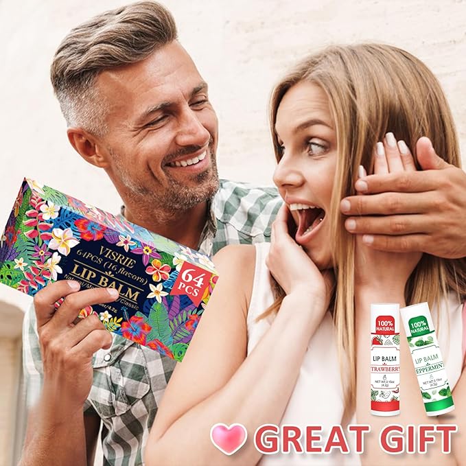 64 Pack Lip Balm, Natural Lip Balm Bulk with Vitamin E and Coconut Oil, Hydrating Lip Balm for Dry Lips, Bulk Lip Balm for Stocking Stuffers - 16 Flavors-VivaGrace Women