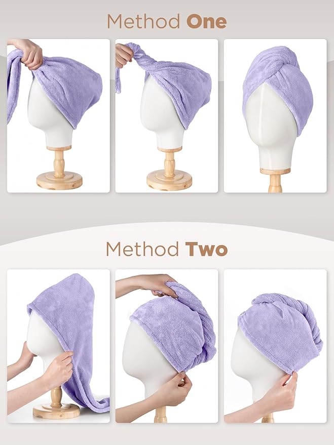 Hicober Microfiber Hair Towel, 2Packs Hair Turbans Wrap for Women Wet Hair, Hair Drying Towels for Curly Hair Anti Frizz(Purple,Pink)-VivaGrace Women