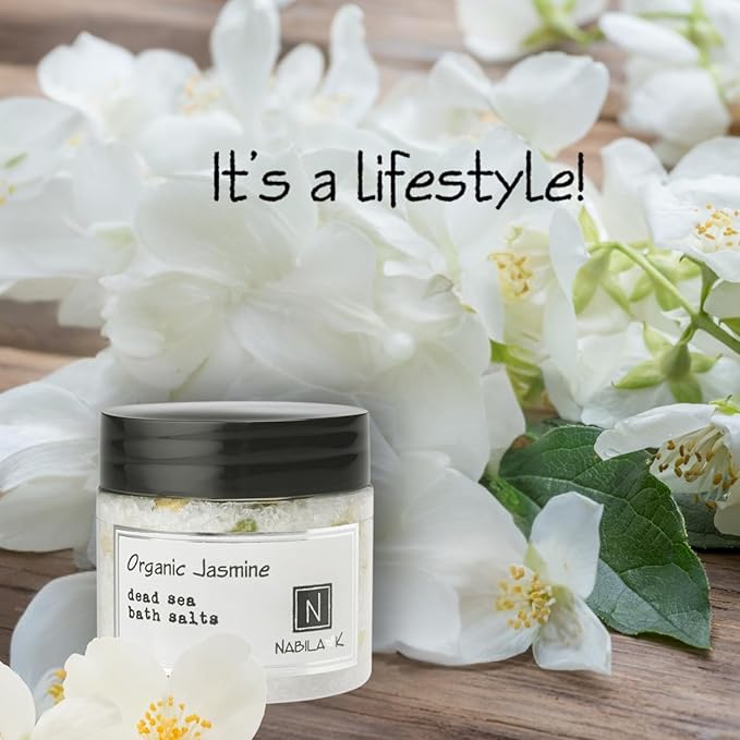 Organic Jasmine Bath Salts by Nabila K - Dead Sea Salt & Epsom Salt Scrub & Soak - Exfoliates & Hydrates Skin, Botanical Essential Oils - Bubble Bath Accessories for All Skins Types, 2 oz-VivaGrace Women