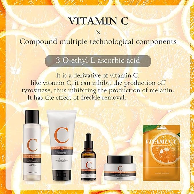 Vitamin C Skin Care Sets, 6Pcs Skin Care Products Set, Skin Care Gift Set for Women Girls, Hydrating Skincare Routine Set, Face Care Kit Includes Cleanser, Mask, Face Serum, Toner, Cream-VivaGrace Women