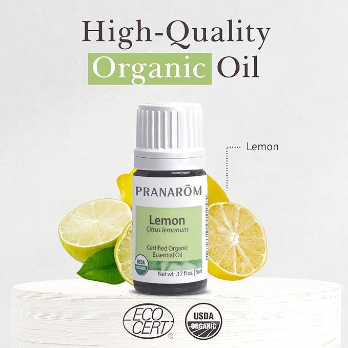 Pranarom USDA Certified Organic Lemon Essential Oil (5ml), 100% Pure Undiluted Therapeutic Grade from Argentina for Aromatherapy, Diffuser, DIY, Cleaning, Fresh Lemon Scent-VivaGrace Women