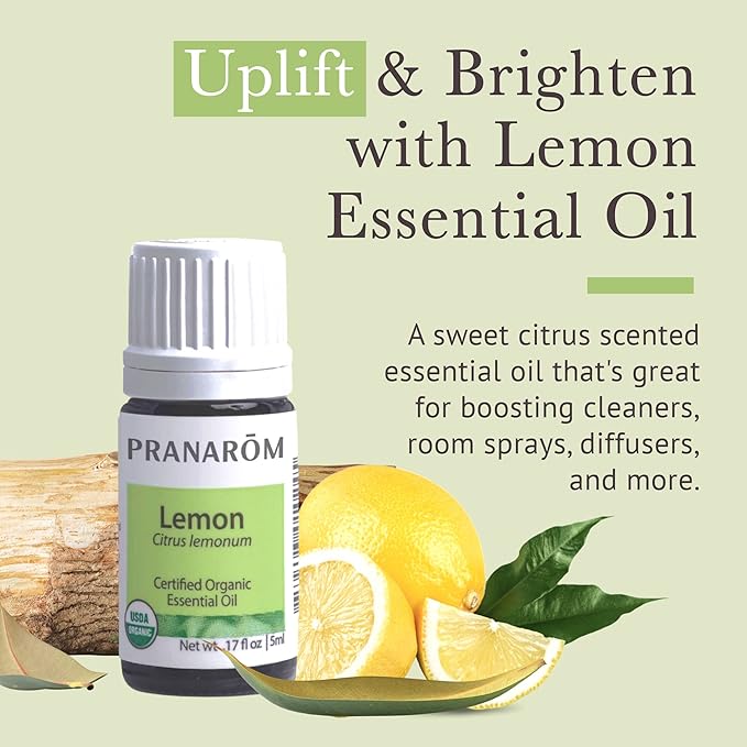 Pranarom USDA Certified Organic Lemon Essential Oil (5ml), 100% Pure Undiluted Therapeutic Grade from Argentina for Aromatherapy, Diffuser, DIY, Cleaning, Fresh Lemon Scent-VivaGrace Women