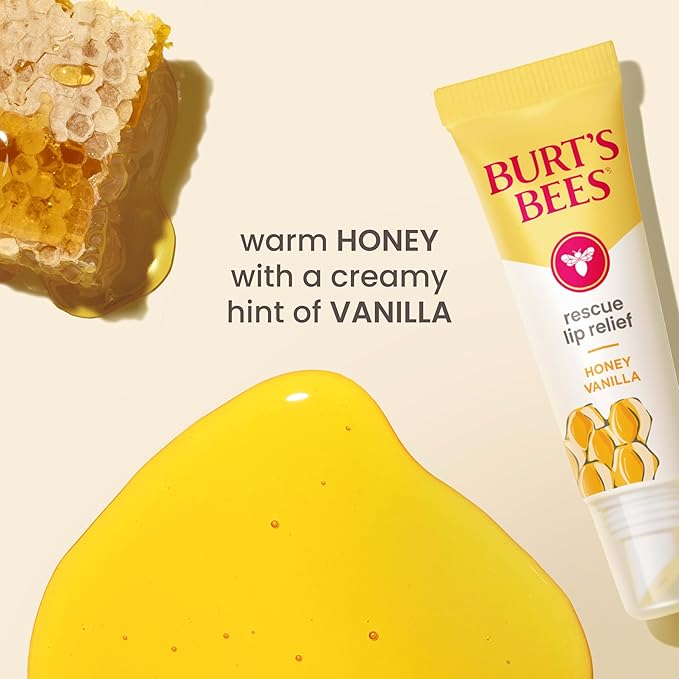 Burt's Bees Rescue Lip Relief, Honey Vanilla, Hydrating Lip Balm for Dry Cracked Lips, with Responsbily Sourced Beeswax and Shea Butter, 100% Natural Origin, 1 Squeezy Tube, 0.35oz-VivaGrace Women