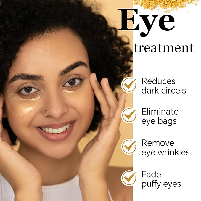 24k Gold Eye Treatment Maks 60PCS Under Eye Patch Cooling Under Eye Pads for Brightening Repairing and Refreshing Your Skin Under Eye Mask, Beauty Skin Care(gold)-VivaGrace Women