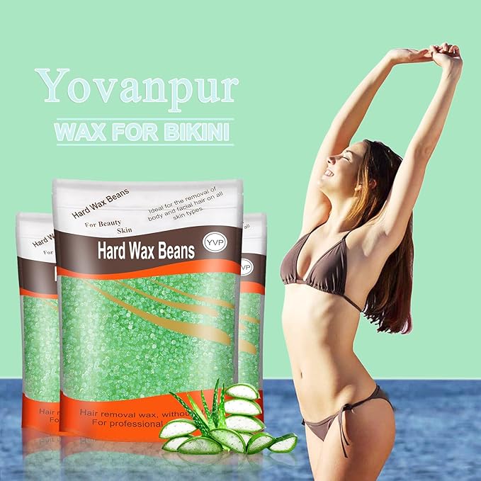 Hard Wax Beads for Brazilian Waxing, At Home Pearl Wax for Bikini, Face, Eyebrow, Legs - 300g (10 Oz) with 10 Wax Spatulas (Light Green-Aloe)-VivaGrace Women