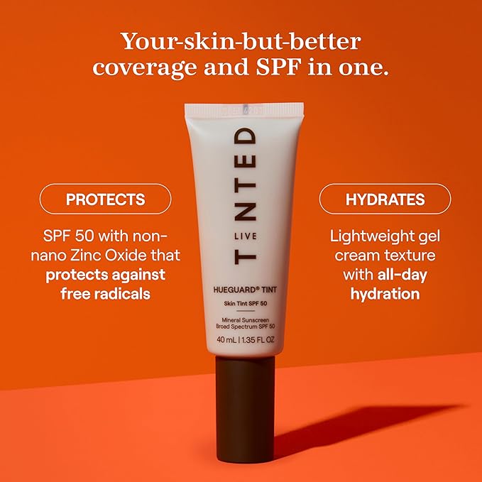 Live Tinted Hueguard Skin Tint SPF 50 - Tinted Mineral Sunscreen with Light-Medium Buildable Coverage With a Hydrating and Radiant Finish - Water and Sweat Resistant, 1.35 fl oz - Shade 07-VivaGrace Women