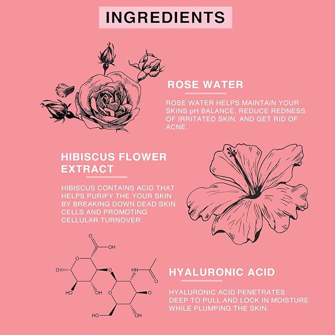 Rose Water Spray for Face & Body Refreshment with Moisturizing Hyaluronic Acid and Hibiscus water | Instant Hydration, Cooling, Calming & Conditioning (8 FL OZ)-VivaGrace Women