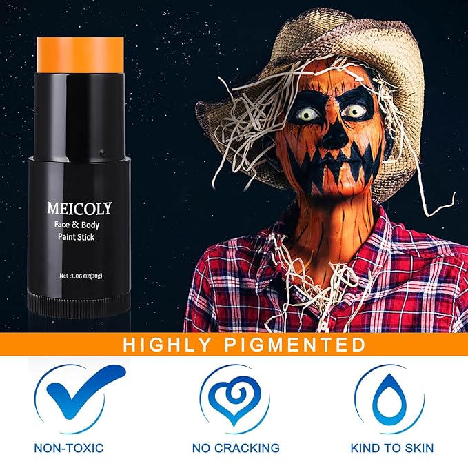 MEICOLY Orange Face Body Paint Stick(1.06 Oz),Cream Blendable Face Paint,Orange Eye Black Baseball/Softball,Sweatproof Waterproof Face Painting for Halloween Pumpkin Special Effects SFX Cosplay Makeup-VivaGrace Women