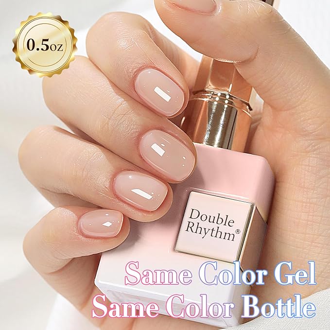 Double Rhythm 0.50 OZ Translucent Gel Polish Same Color Same Bottle Sheer Pastel Neutral Natural Milky 15 ML Jelly UV Nail Art DIY at Home (Nude Pink-A1626)-VivaGrace Women