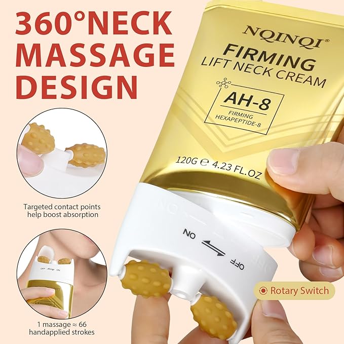 AH-8 Firming Neck Cream with Roller - Neck and Chest Firming Cream to Lift, Tighten & Smooth Sagging Skin, Reduce Wrinkles & Hydrate for Youthful Neck, 4.23 Fl Oz-VivaGrace Women