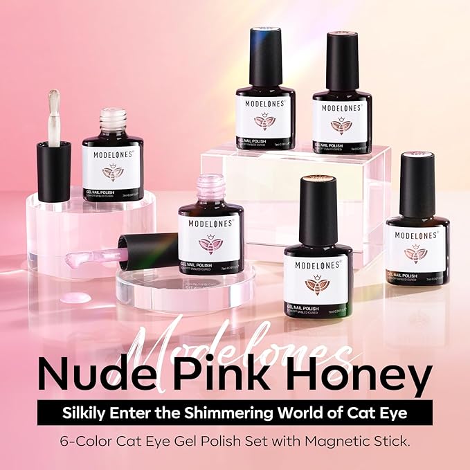 modelones Cat Eye Gel Nail Polish, 6 Colors Nude Gel Polish Pink Glitter Brown with Magnet Sparkle Galaxy Series Nail Polish Kit Soak Off Led Nail Art Manicure Salon DIY Gifts-VivaGrace Women