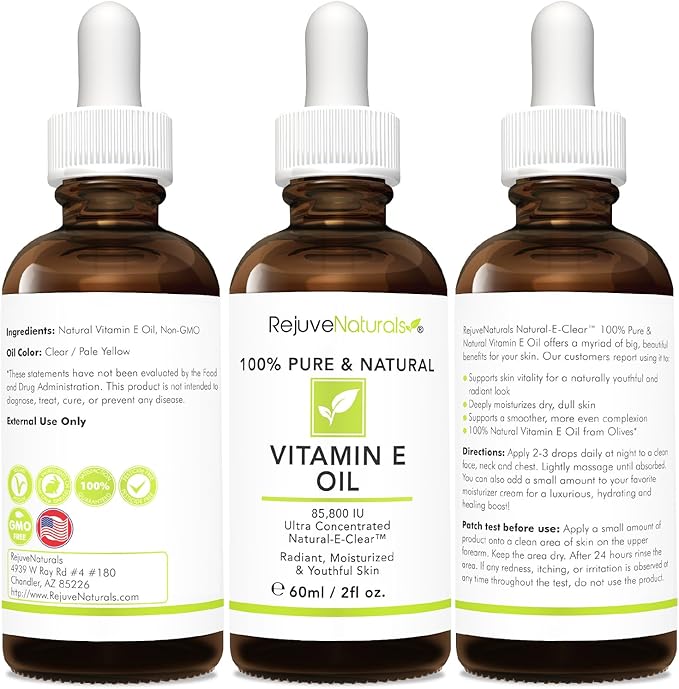 Vitamin E Oil - 100% Pure & Natural, 85,800 IU. Repair Dry, Damaged Skin from Surgery & Acne, Age Spots & Wrinkles. Boost Collagen for Moisturized, Youthful-looking Skin. d-alpha tocopherol, 2 Fl Oz-VivaGrace Women