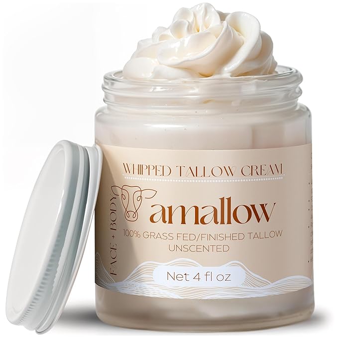 Amallow 100% Grass Fed Beef Tallow for Skin Care - Face + Body - Whipped Moisturizer for Sensitive Skin - Natural Lotion, 4 FL. oz. (Unscented)-VivaGrace Women