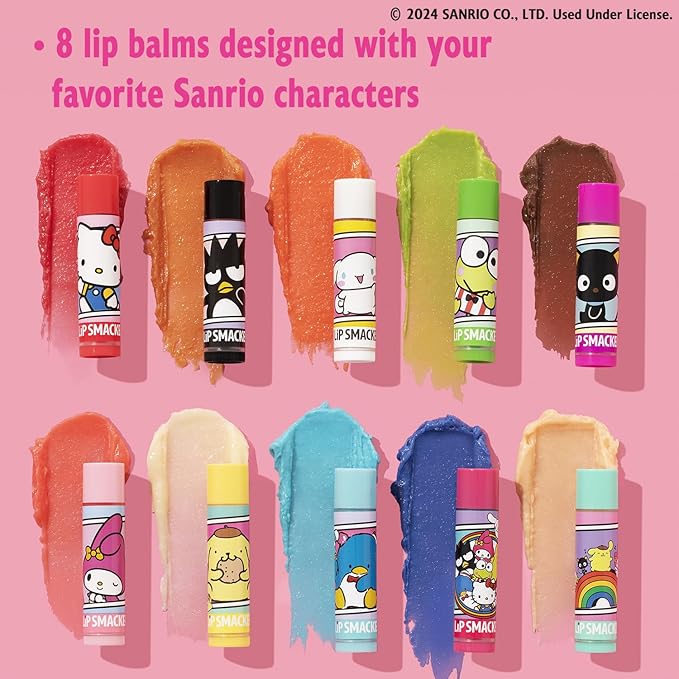 Lip Smacker Sanrio Hello Kitty and Friends 8-Piece Flavored Lip Balm, Clear, For Kids, My Melody, Little Twin Stars, and Chococat-VivaGrace Women
