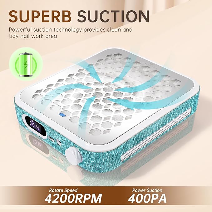 Nail Dust Collector, Rechargeable Dust Collector Nail Tech, Powerful Vacuum Fan Vent Dust Collector Extractor Dust Suction Machine for Acrylic Nails Polishing, Nail Salon&Home, Blue-VivaGrace Women