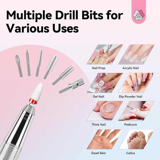 SAVILAND 45000RPM Electric Nail Drill Professional: Unique Coreless Nail File Last 15H Long Battery Life |Cordless Nail Drill for Quick Acrylic Nail Removal Ultra Quiet Salon Use Manicure Pedicure-VivaGrace Women