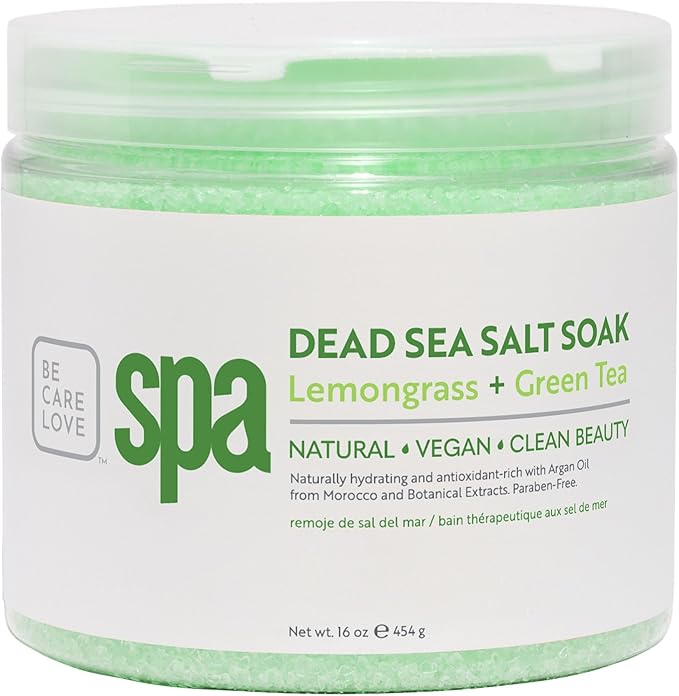 BCL SPA Dead Sea Salt Soak - Bath Salt with Organic Lemongrass + Green Tea, Shae Butter, Arnica, Aloe Vera Juice, Chamomile, Argan Oil & Jojoba Oil - Skin Exfoliator - Home/Professional Use 16 fl oz-VivaGrace Women