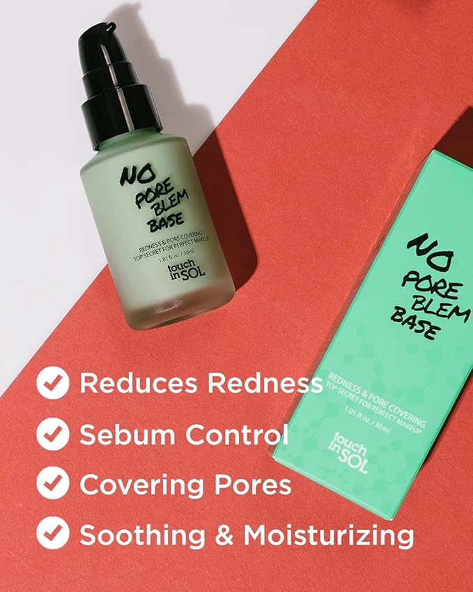 TOUCH IN SOL Redness Correcting Base Primer 1.01 fl.oz. - Pore Minimizing Green Toned Makeup Base - Tone Neutralizing before Foundation - Minimize Rosacea, Redness - No Pore Blem Primer Base-VivaGrace Women