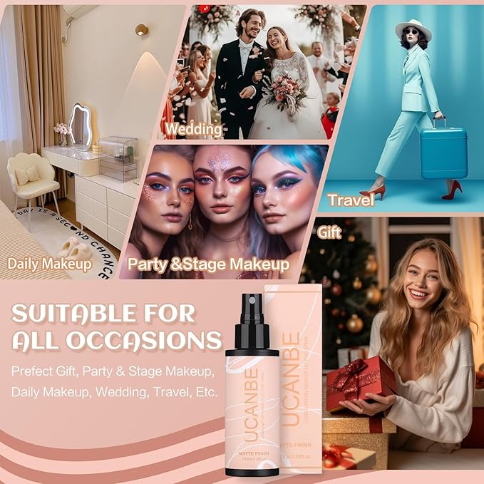 Long Lasting Makeup Setting Spray Kit - 3.38 Fl oz Super Matte Finish Setting Mist Lightweight Face Make up Fixer for Oily Skin + 1PC Sponge Puff + 1PC Powder Puff-VivaGrace Women